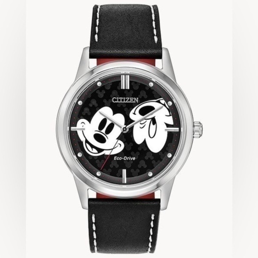 Citizen Mickey Mouse FE7060 Eco-Drive Black Leather Strap Stainless Steel Watch